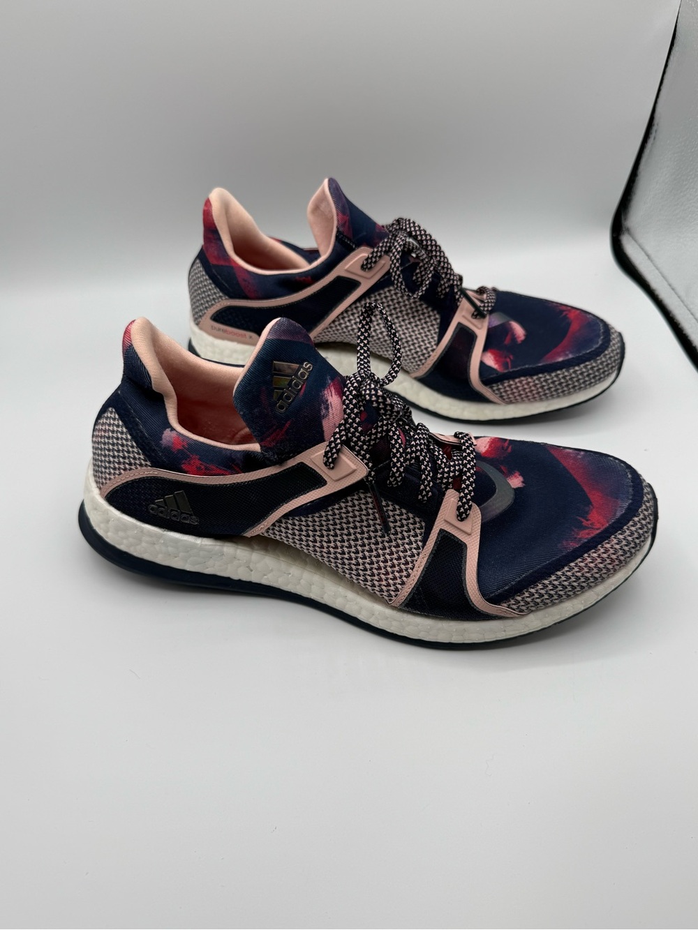 adidas Women's Navy & Pink Athletic Running Shoes Pure Boost X